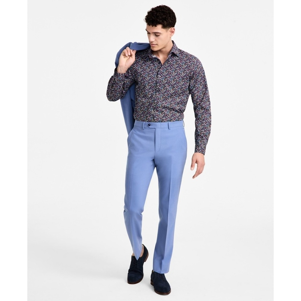 Bar III‎ Mens Slim fit Dress Pants 32Wx32L Blue Solid Wool Blend E111699 - Picture 2 of 11